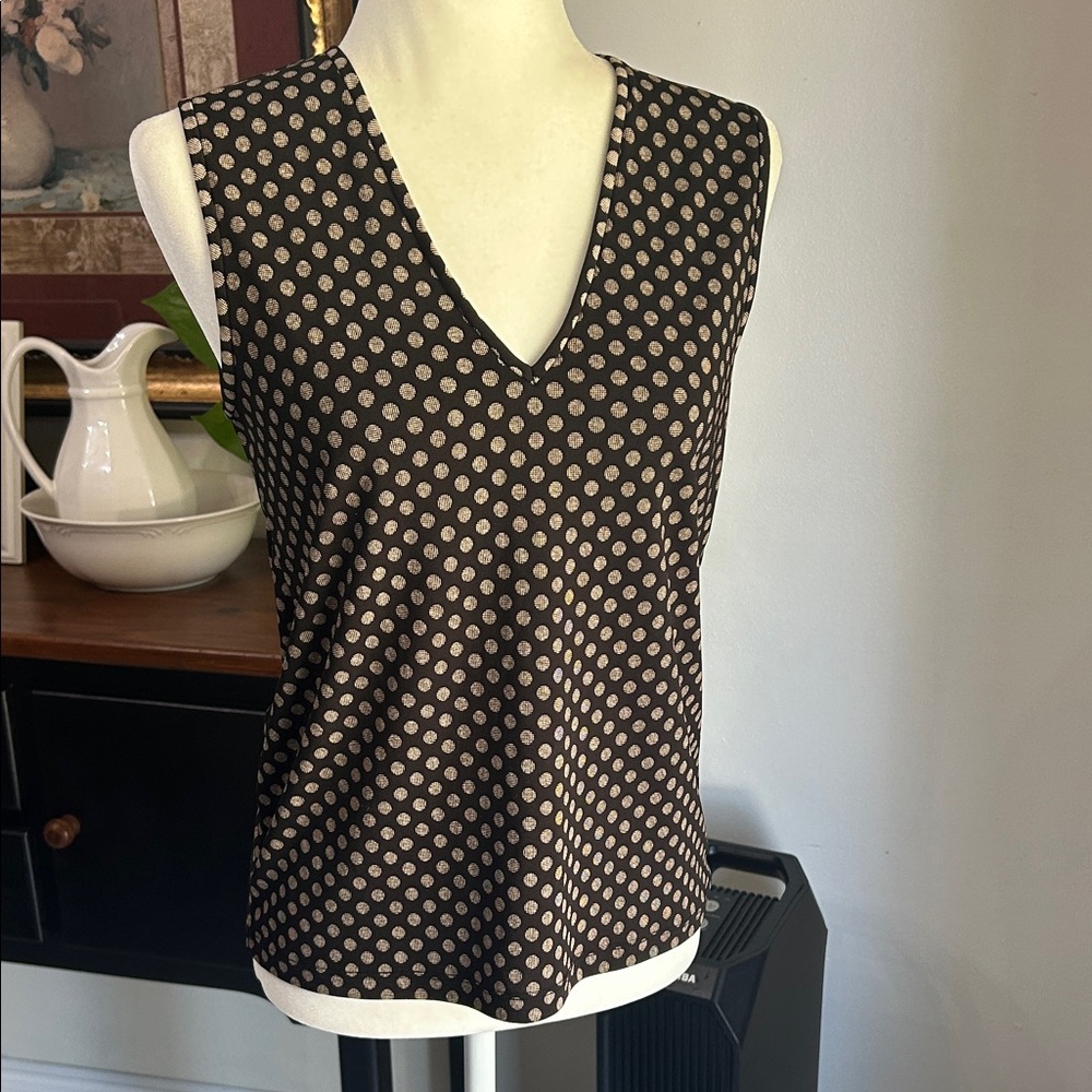 DKNY Black and Cream Polka Dot Tank Top